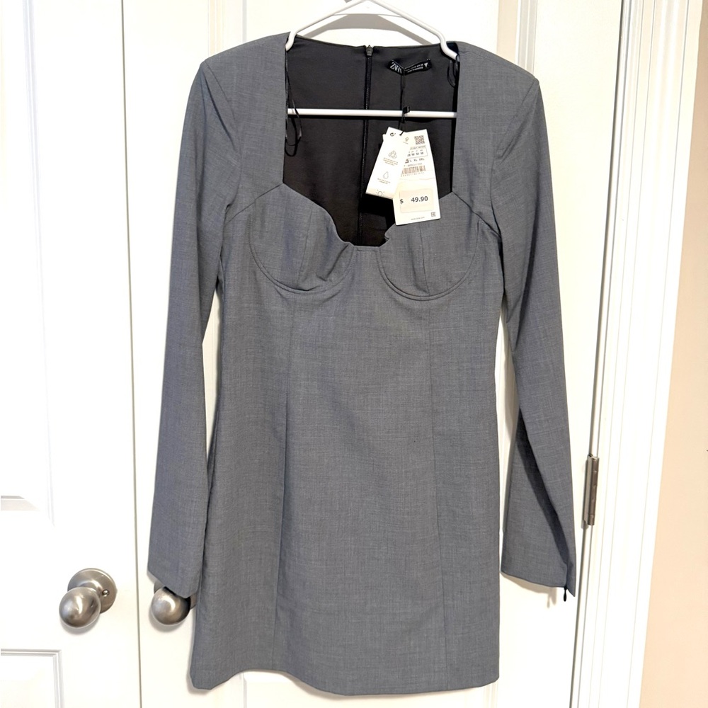 Zara Charcoal Long Sleeve Dress gray dress